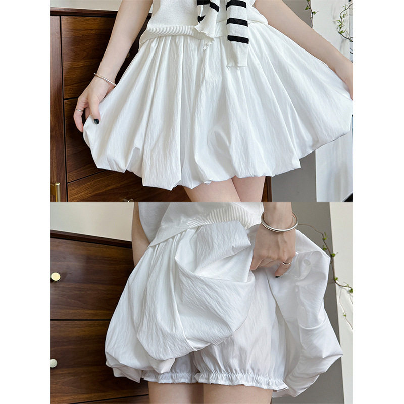 白色花苞裙裤女夏季2025新款高腰垂感a字半身短裙小个子蓬蓬短裤