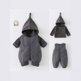 婴儿冬装衣服男宝宝女秋冬夹棉连体衣加厚新生儿棉服爬服分体套装