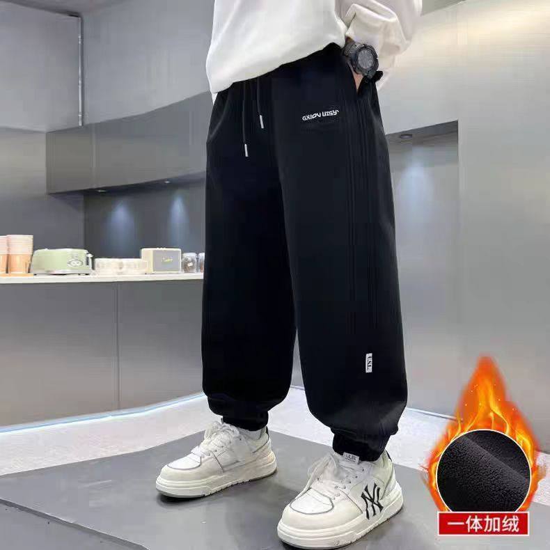 男童【加绒/不加绒】秋冬季裤子新款中大童百搭时尚刺绣运动裤帅