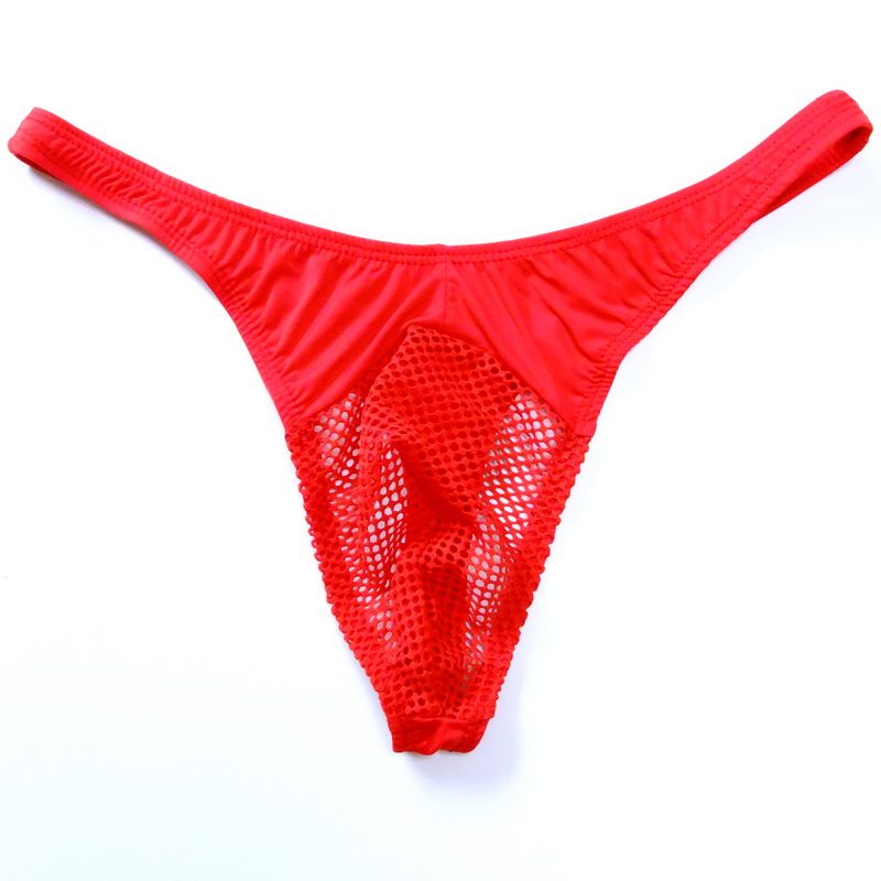 男士性感丁字裤镂空囊袋网眼低腰t裤透明牛奶丝透视紧身内裤t-383