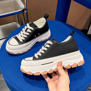 帆布鞋女款2025新款厚底小个子增高8cm隐形内增高女鞋软底不累脚