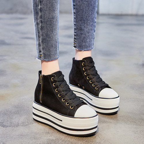 厚底春秋新款9cm增高ins小黑鞋