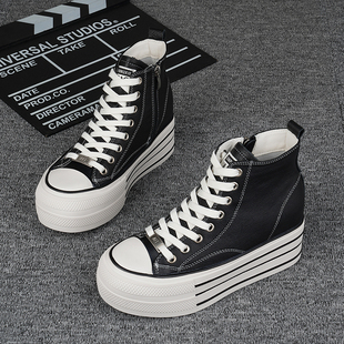 高端欧货潮牌高帮鞋女2025新款真皮小个子厚底鞋8公分内增高女鞋