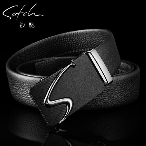 正品沙驰皮带男士真皮自动扣商务