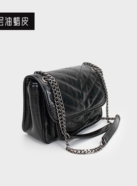 大蚁象复古niki邮差包链条包信封褶皱流浪包真皮女包单肩斜挎手提