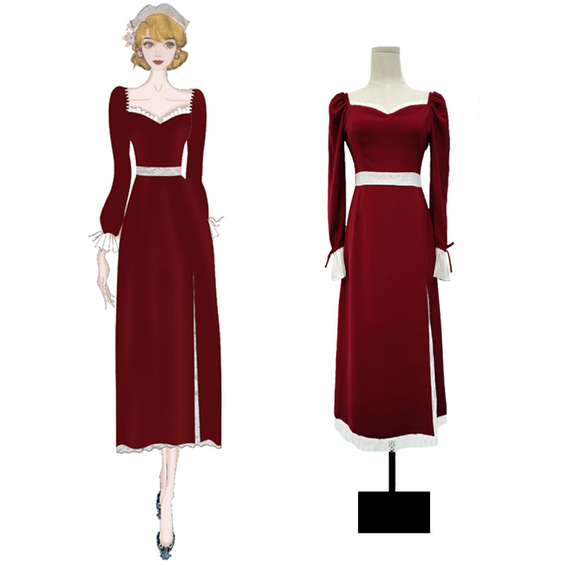 新款红色复古连衣裙显瘦小众长裙