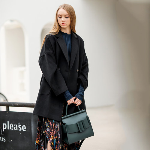 冬季毛呢大衣女新品学院风黑色