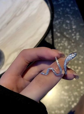 蛇形戒指女微镶锆石个性开口可调节设计感食指戒ins网红夸张指环