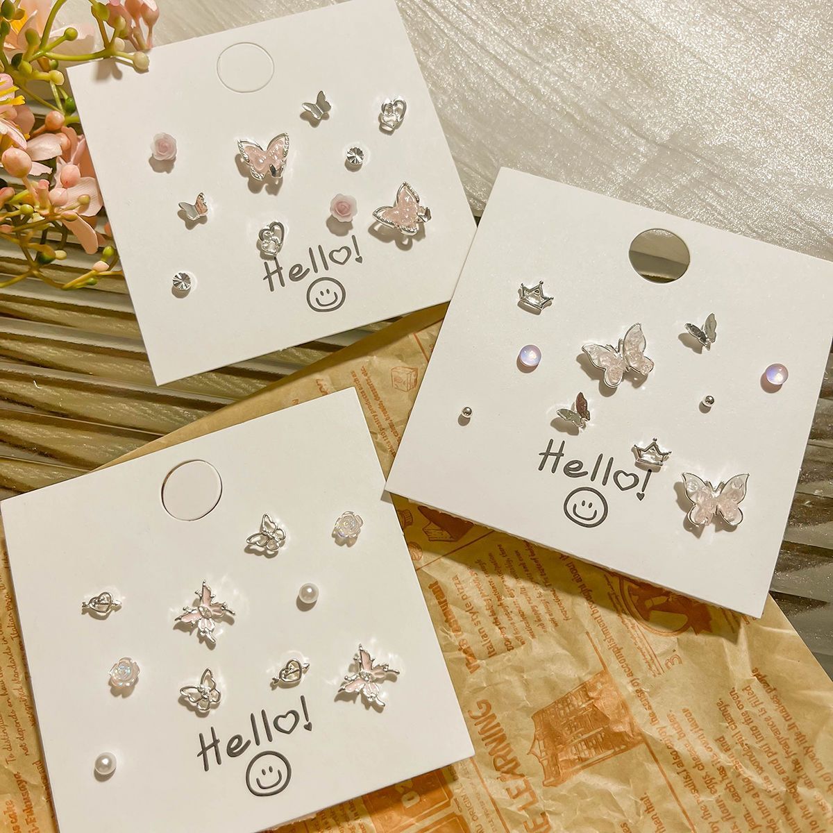 甜美可爱银针小巧精致耳钉小众设计新款套装ins清新蝴蝶耳饰