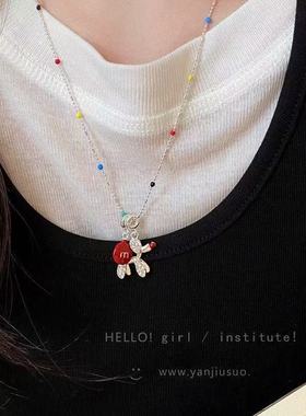 彩色气球狗红色m豆项链女2024新款秋冬高级感毛衣链爆款网红配饰