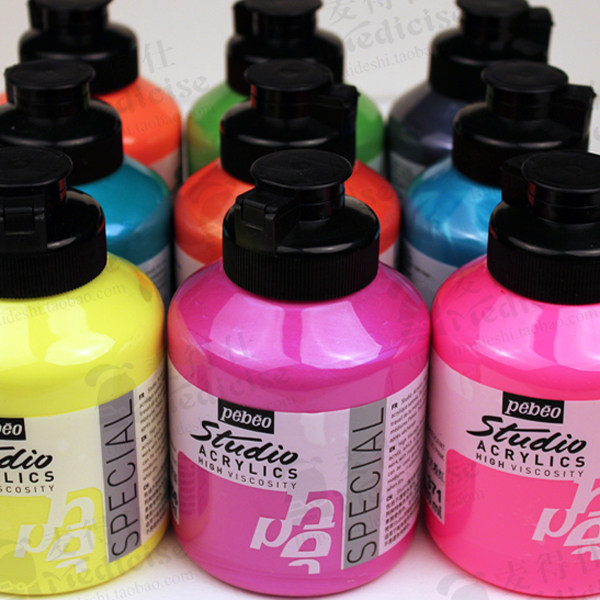 包邮贝碧欧Pebeo高浓度丙烯颜料500ml金属幻彩荧光色单瓶系列二三