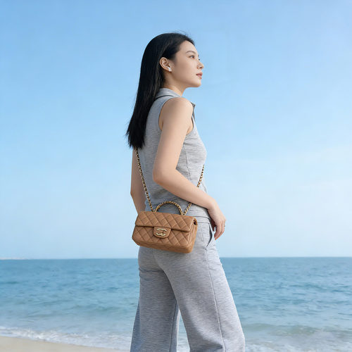 CF Handle 大Mini 手提包 牛皮鱼子酱 荔枝纹 菱格链条女包19.5cm