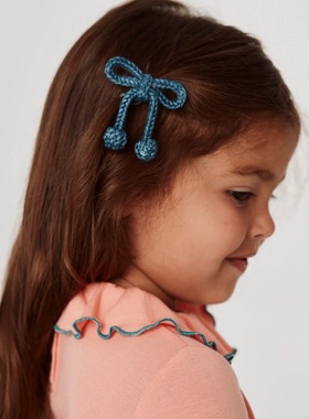 misha and puff mp同款儿童羊毛针织长绳球球蝴蝶结发夹发饰头绳