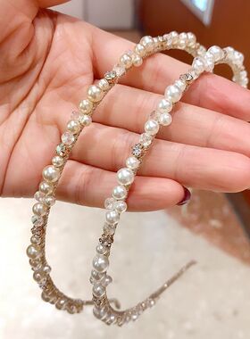 韩版甜美珍珠发箍手工绕金丝头箍细压发发卡头饰复古法式