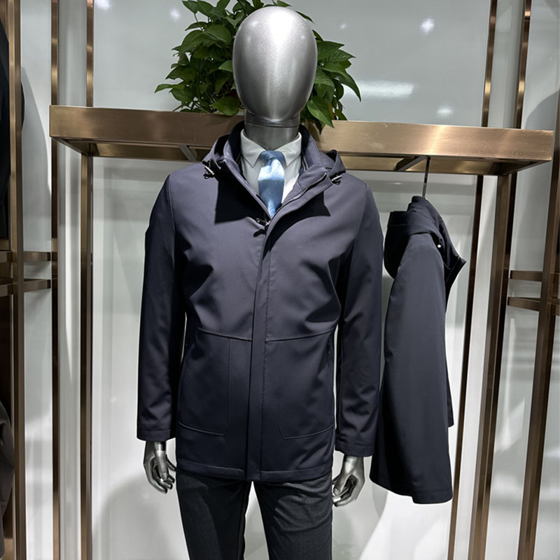 100羊毛内胆连帽均脱卸男士棉服