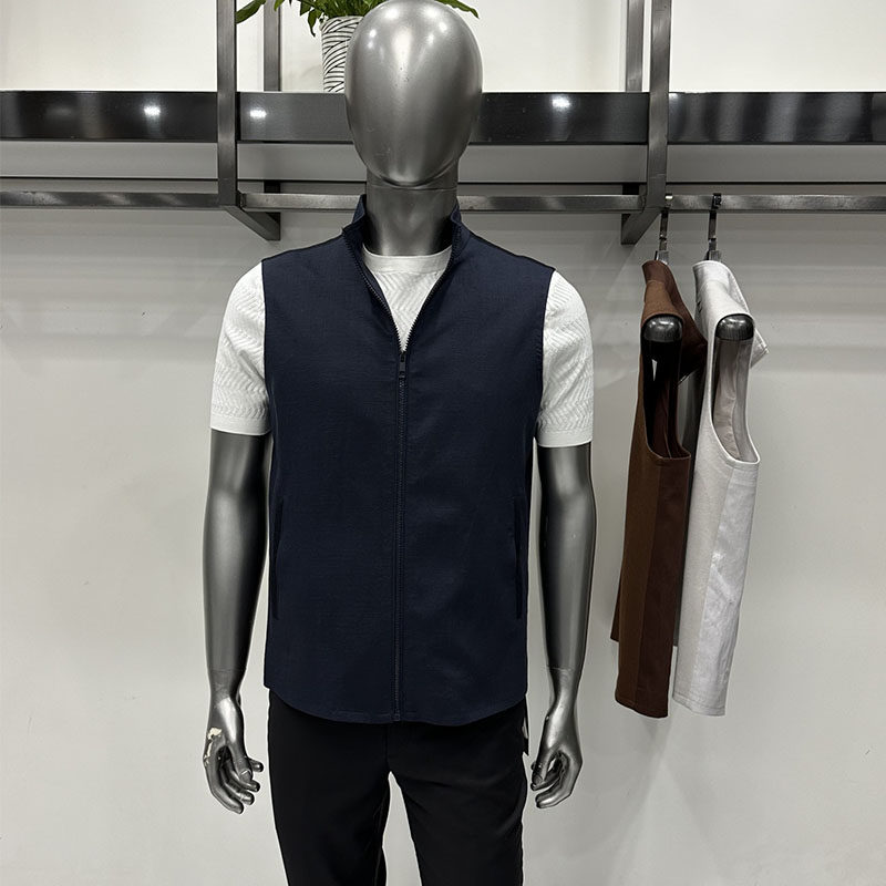 春夏款男士立领拉链马甲纹理前后拼接工艺绵羊毛亚麻混纺舒适品质,男装,常规马甲,淘宝优惠券,粉丝福利购,淘宝优惠卷