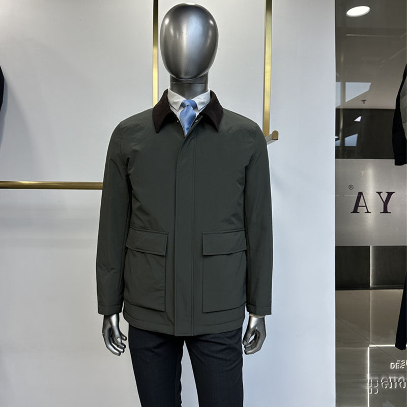 条绒翻时尚领撞色男士羽绒服风衣