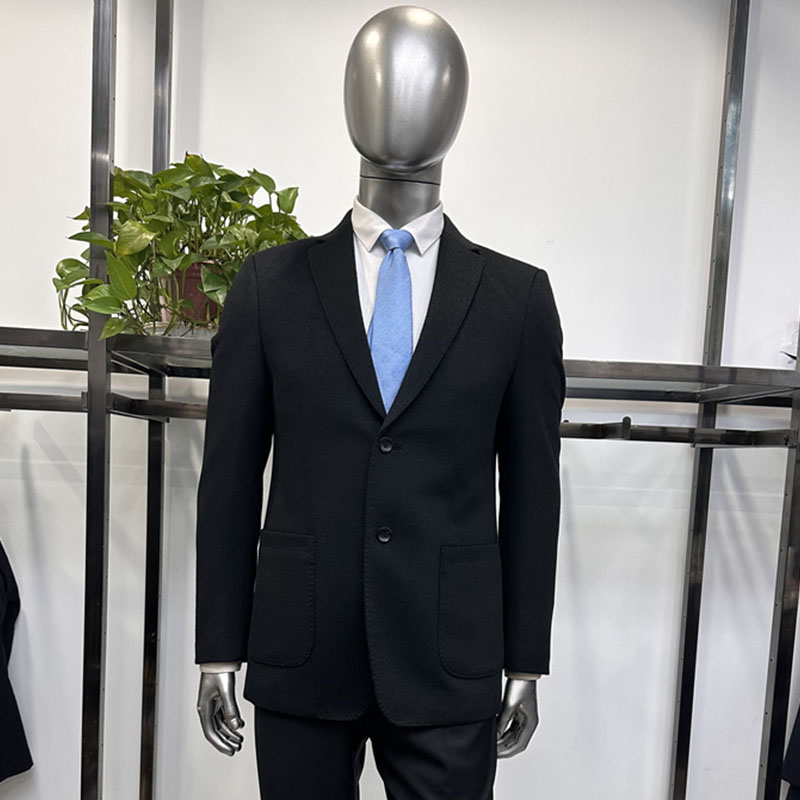 专柜新款 男士休闲西服上衣 羊毛桑蚕丝面料时尚商务微厚修身黑色