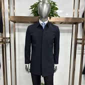 风衣外套纹理免烫面料商务休闲 中长翻领暗门襟扣版 品牌专柜款 男士