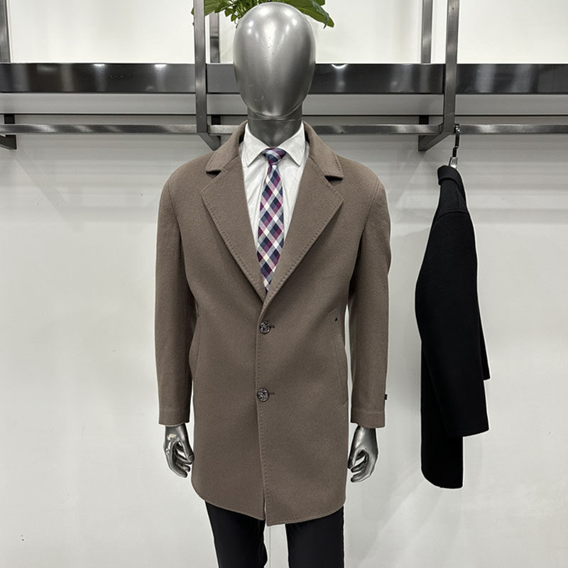 促销秋冬新款男士西服领羊毛风衣外套中长加厚 半羽绒内胆脱卸2色