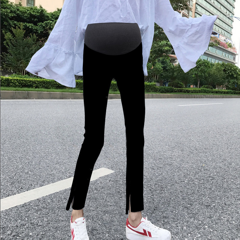 孕妇裤子秋冬牛仔裤秋季长裤外穿时尚款九分矮个子潮妈春秋装黑色