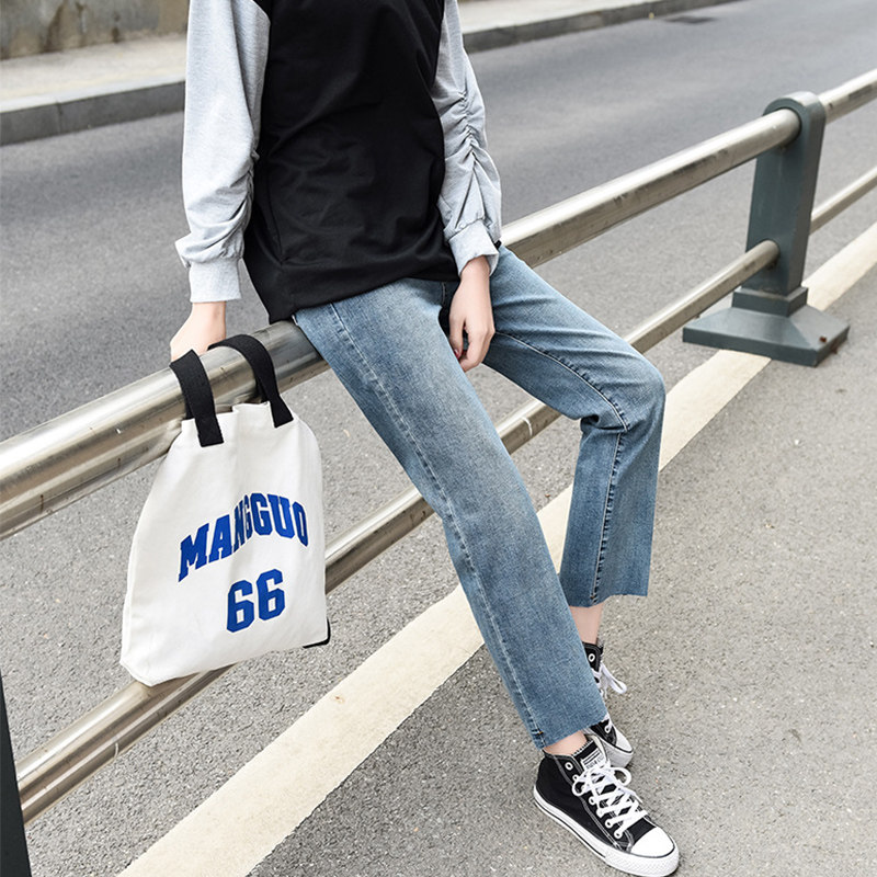 孕妇裤子直筒牛仔裤宽松外穿秋季薄款夏季潮妈长裤时尚春秋装秋冬