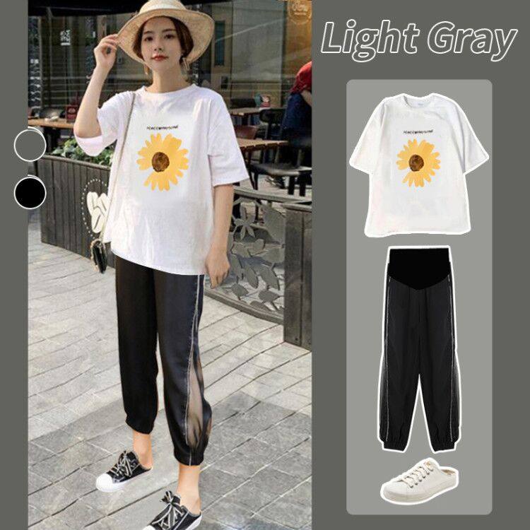 孕妇夏装套装外出时尚款网红夏季产检潮妈洋气冰丝运动裤子两件套