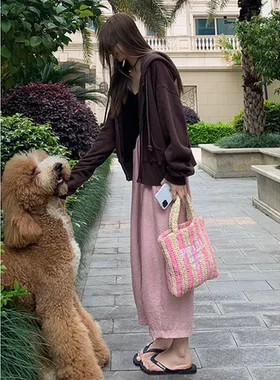 休闲裤女高腰九分裤子宽松简约楠涛褶皱春夏萝卜阔腿凉感显瘦薄款