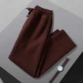 子空气层加厚纯色针织长裤 高品质100%纯山羊绒裤 男空气层直筒裤