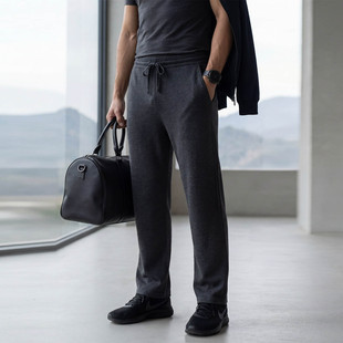 微弹商务百搭裤 日常高端真丝直筒裤 系绳抽绳口袋长裤 休闲裤 子 男士