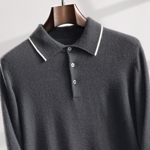 LP鄂尔斯产100%山羊绒衫男士polo领毛衣宽松翻领羊毛长袖t恤商务