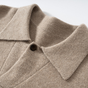 羊毛t恤商务 polo领衬衣宽松翻领长袖 A类重磅加厚100%山羊绒衫 男士