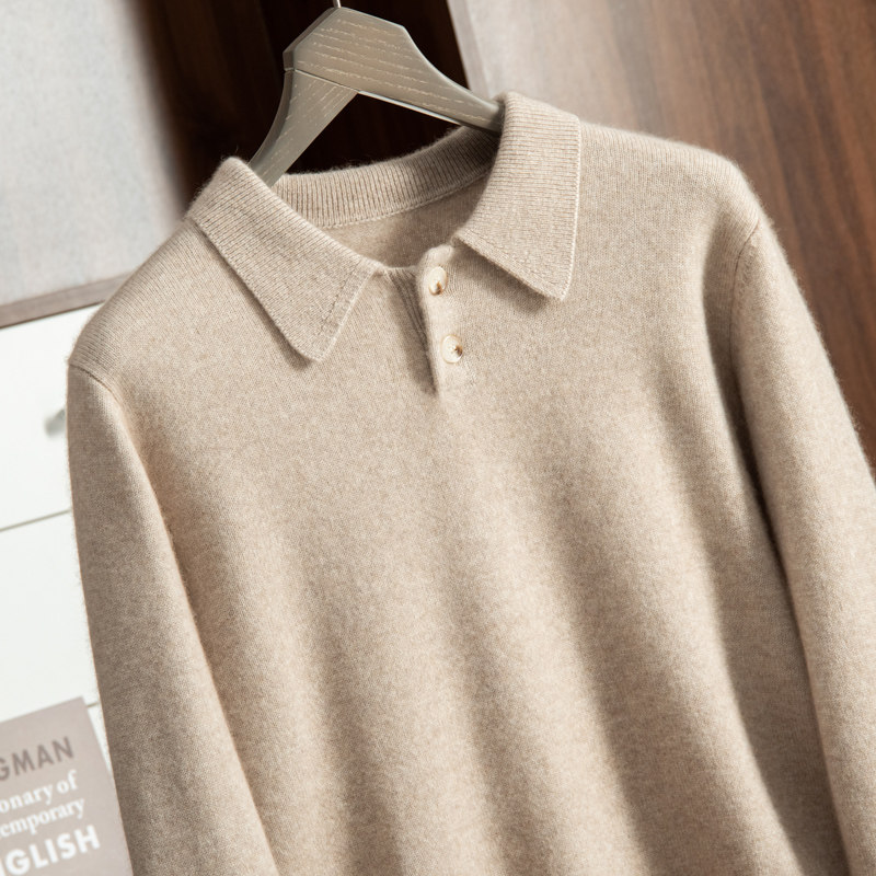 重磅厚双股100%山羊绒衫男士polo领毛衣宽松翻领羊毛长袖t恤商务,男装,羊绒套衫,淘宝优惠券,粉丝福利购,淘宝优惠卷