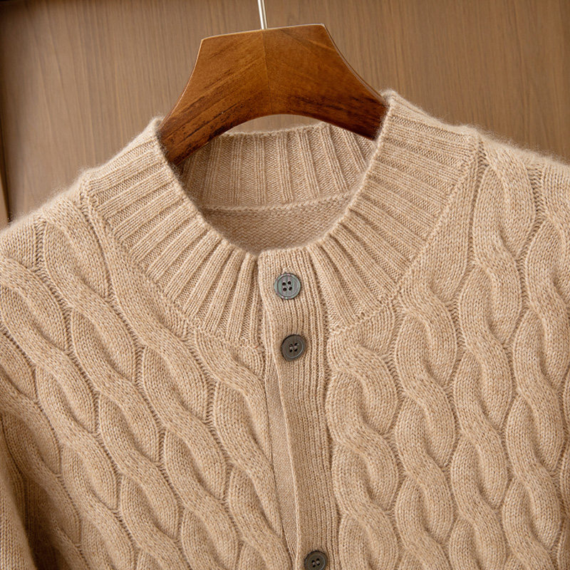 半高领系扣厚款保暖男长袖纽扣开衫100%纯山羊绒衫毛针织衫上衣,男装,羊绒开衫,淘宝优惠券,粉丝福利购,淘宝优惠卷