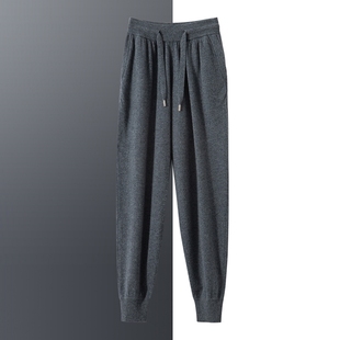 100纯山羊绒男裤外穿休闲简约纯色运动裤长裤男士束脚羊绒裤~