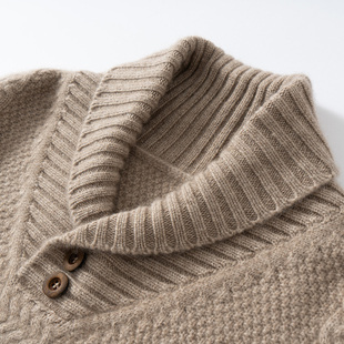 羊绒衫男重磅加厚翻领纽扣纯色青果领内搭羊毛衫男针织衫外套