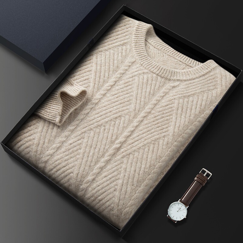 重磅加厚纯色纯羊绒男士羊毛衫毛衣羊绒衫男圆领冬宽松大码打底衫