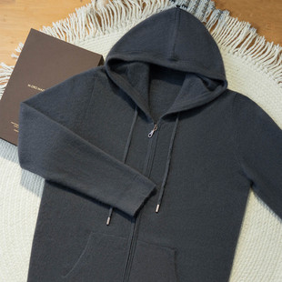 男士针织开衫外套带帽连帽衫拉链纯山羊绒衫毛衣羊毛衫针织衫上衣