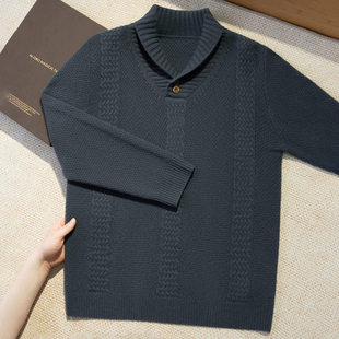 A类第一道青果领羊绒衫男纯山羊绒秋冬翻领针织衫舒适保暖毛衣