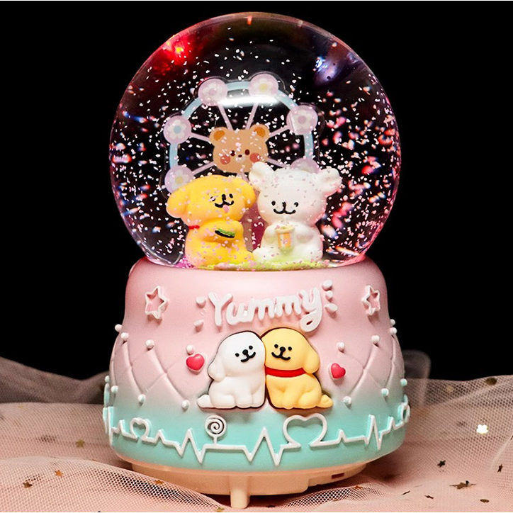 可爱线条小狗水晶球八音盒旋转飘雪网红音乐盒摆件儿童女生日礼物,家居饰品,音乐盒,淘宝优惠券,粉丝福利购,淘宝优惠卷