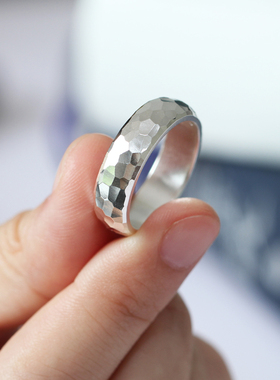 棱角手工999纯银情侣小众戒指