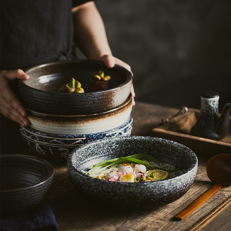 日式大汤盆菜盘酸菜鱼碗大号复古浅口香锅碗面碗汤碗家用麻辣烫碗