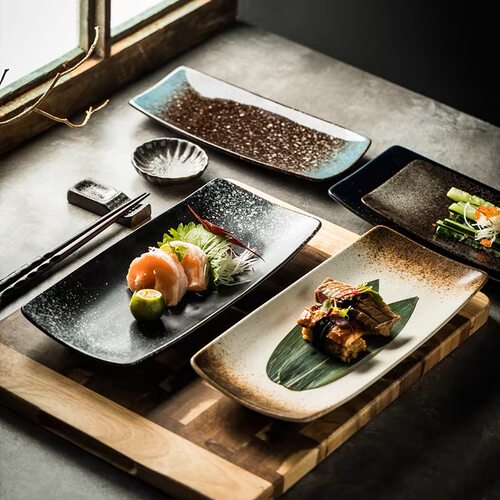 长方形料理菜式陶瓷碟复古餐具