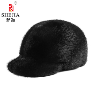 冬季男女水貂棒球帽皮草帽子整貂貂皮鸭舌帽保暖东北裘皮皮帽子
