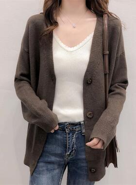 韩版宽松毛衣女开衫潮2024新款女装时尚显瘦V领针织长袖大码外套