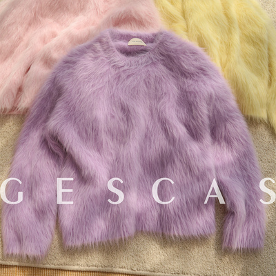 GESCAS秋冬多巴胺色系慵懒毛衣羊驼毛毛衣羊驼绒毛衣套头针织衫女