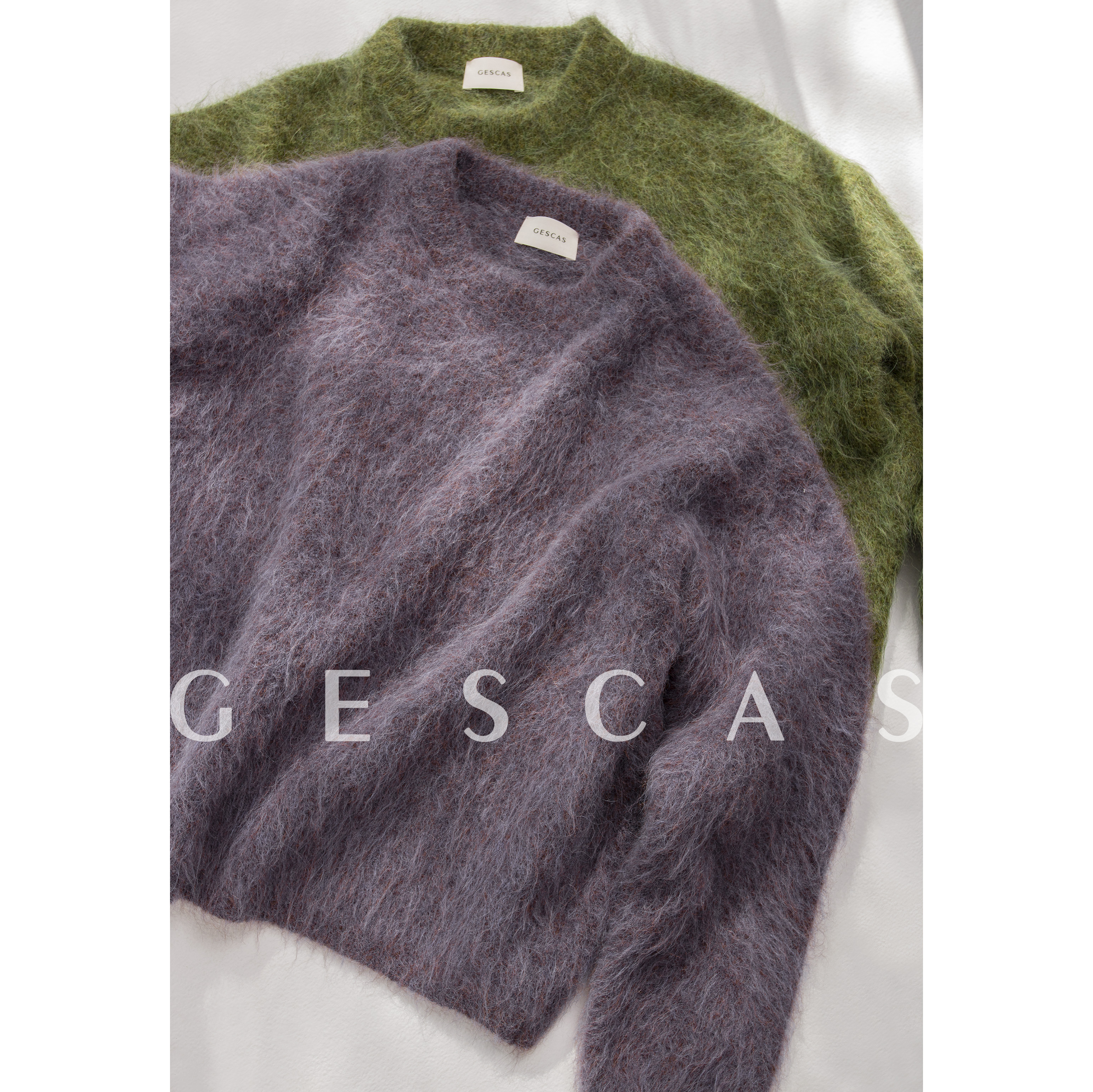 GESCAS经典复古 绿色紫色慵懒羊驼毛衣羊驼绒套头外套上衣针织衫