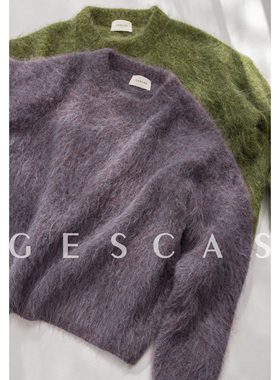 GESCAS经典复古 绿色紫色慵懒羊驼毛衣羊驼绒套头外套上衣针织衫
