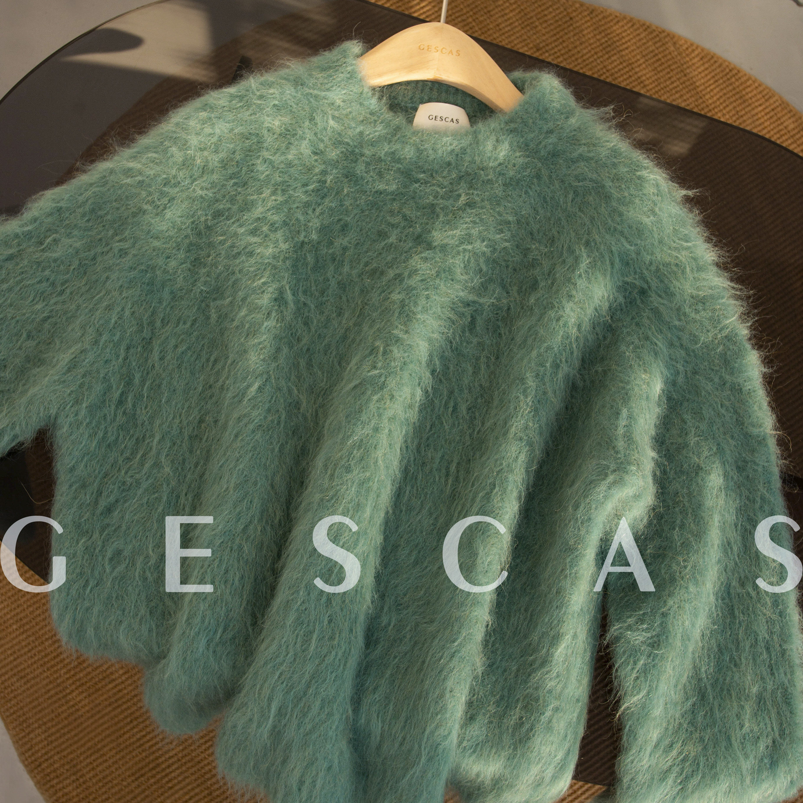 GESCAS复古绿色紫色慵懒羊驼毛拉毛衣羊驼绒套头外套上衣厚针织衫
