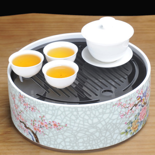 陶瓷干泡茶盘配件亚克力制面板简约茶盘茶台单面板圆形隔热板 日式